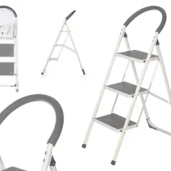 Escalera de metal de 3 escalones gris