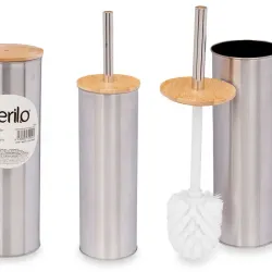 Escobillero acero con tapa de bambú