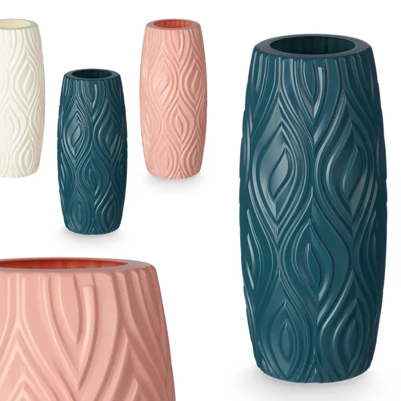 Jarrón ovalado plático con relieve (3 colores)