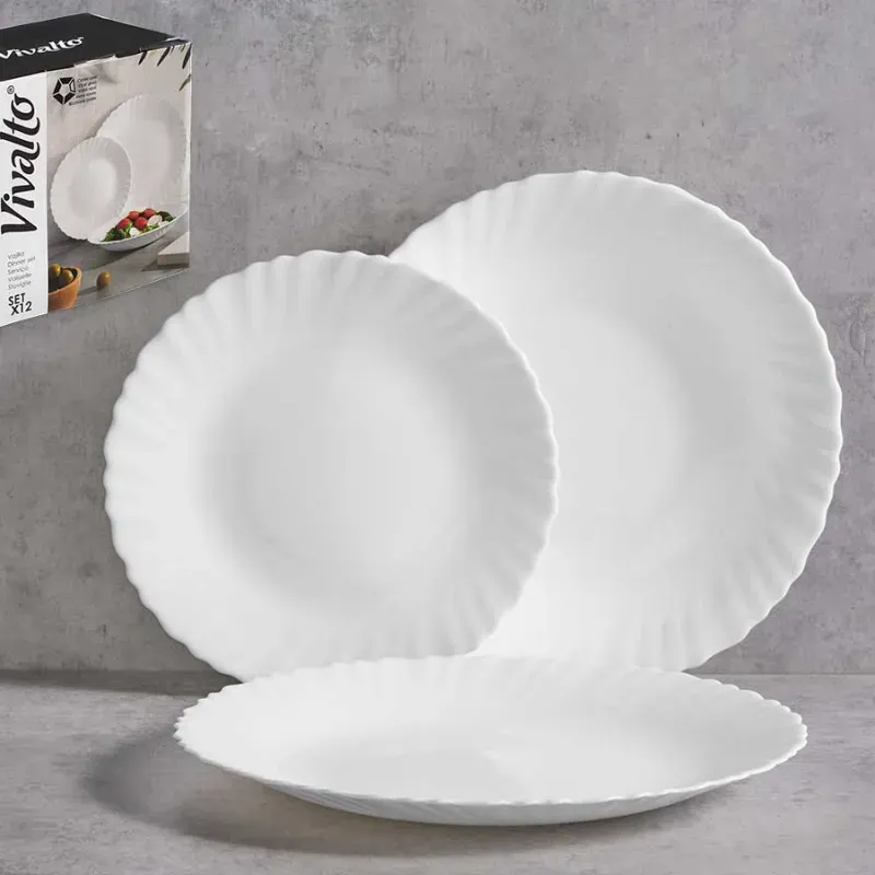 Vajilla redonda opal clásica (12 piezas)