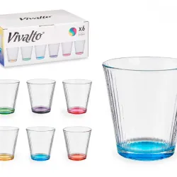 Vaso vidrio rayas transparente fondo colores (310 ml)