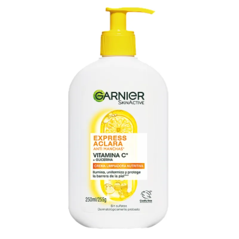Crema Limpiadora Nutritiva Anti Manchas Express Aclara de Garnier SkinActive. 