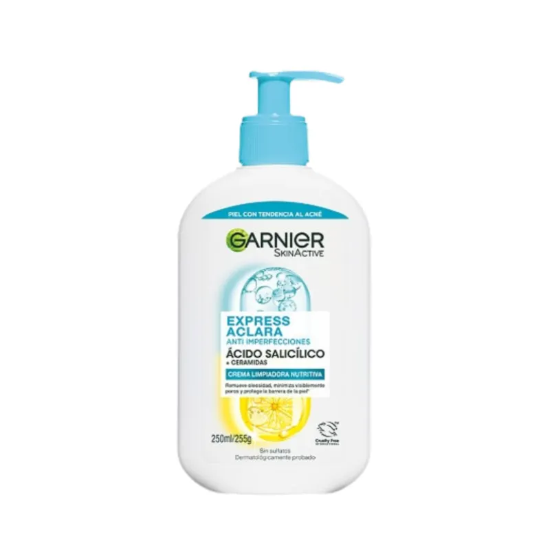 Crema Limpiadora Nutritiva Express Aclara Anti-Imperfecciones de Garnier SkinActive. 