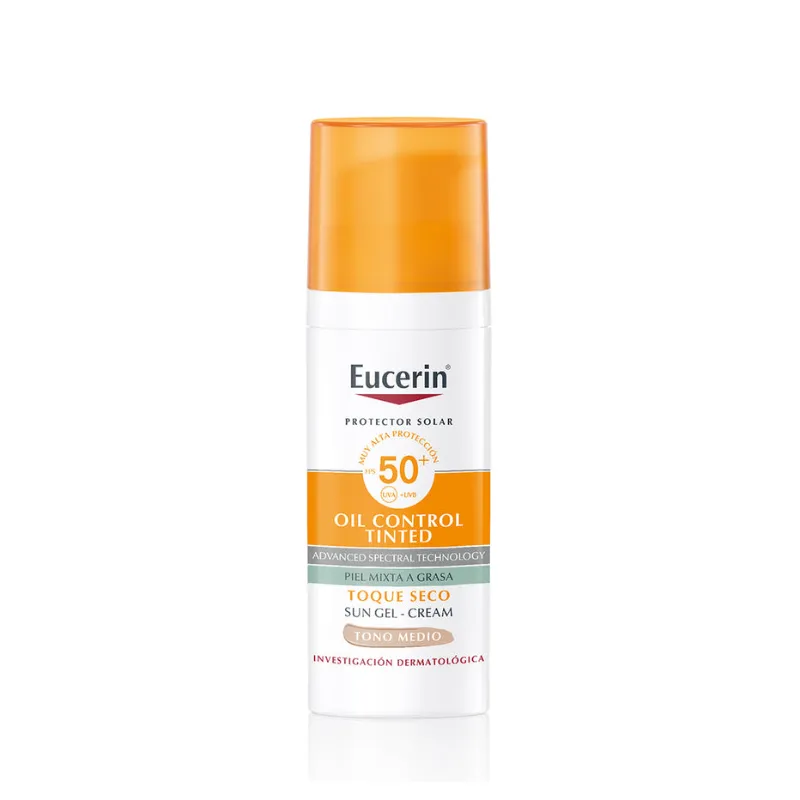 Eucerin Sun Oil Control tono medio, protector solar para piel grasa PS50+ 50ml.