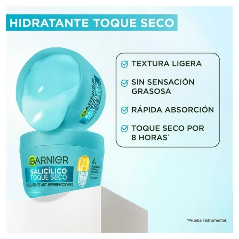 Garnier Hidratante Facial Toque Seco Anti-imperfecciones con Ácido Salicílico, Niacinamida y Vitamina C.