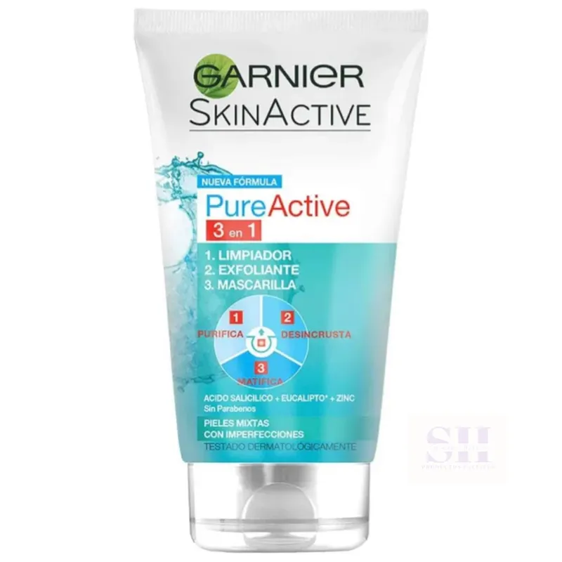 Gel limpiador 3 en 1 anti-imperfecciones con arcilla y niacinamida para pieles mixtas a grasas Garnier PureActive