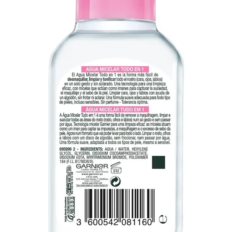 Garnier Skin Naturals Face Agua micelar Desmaquillante para Todo Tipo de Piel, 100 ml