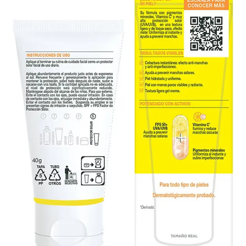 Garnier Super UV Protector Solar Facial Toque Seco Efecto Mate Con Color Tono Claro, Textura Ligera Gel Crema Hidratante con Vitamina C