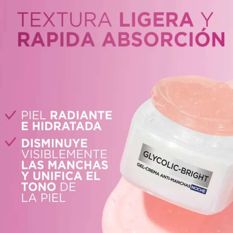 L'Oréal Paris Gel Crema de Noche Anti-manchas Glycolic Bright con Ácido Glicólico y Niacinamida Vitamina E