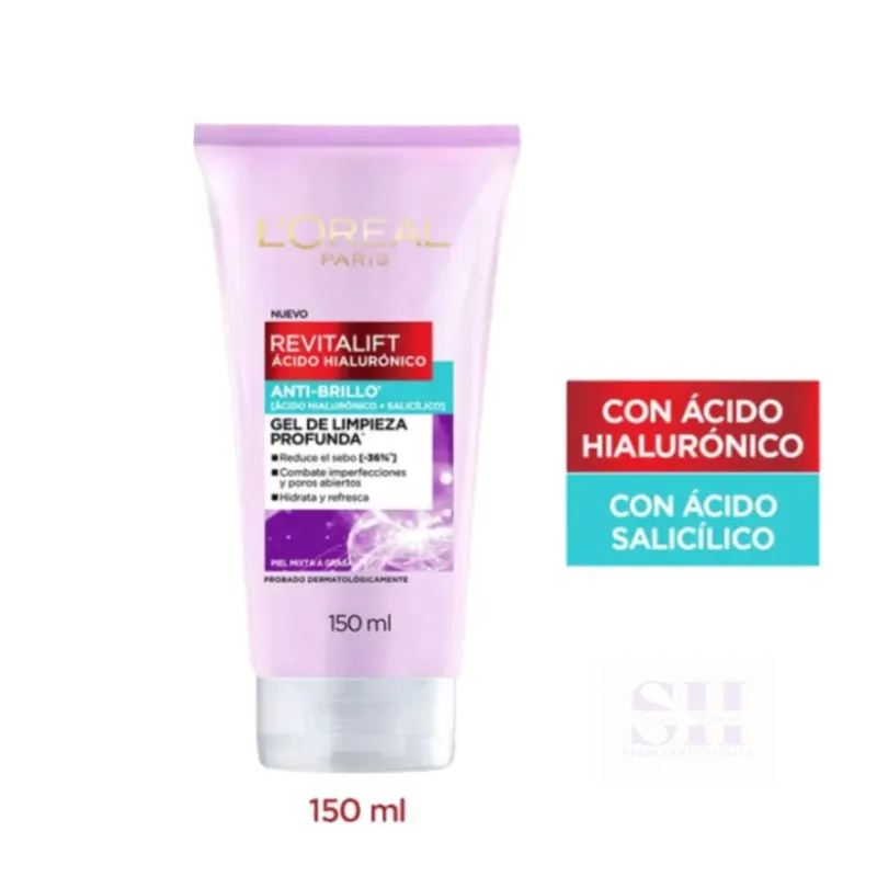 L'Oréal Paris Gel Limpieza Profunda Oil Control Anti Brillo Revitalif Acido Hialuronico