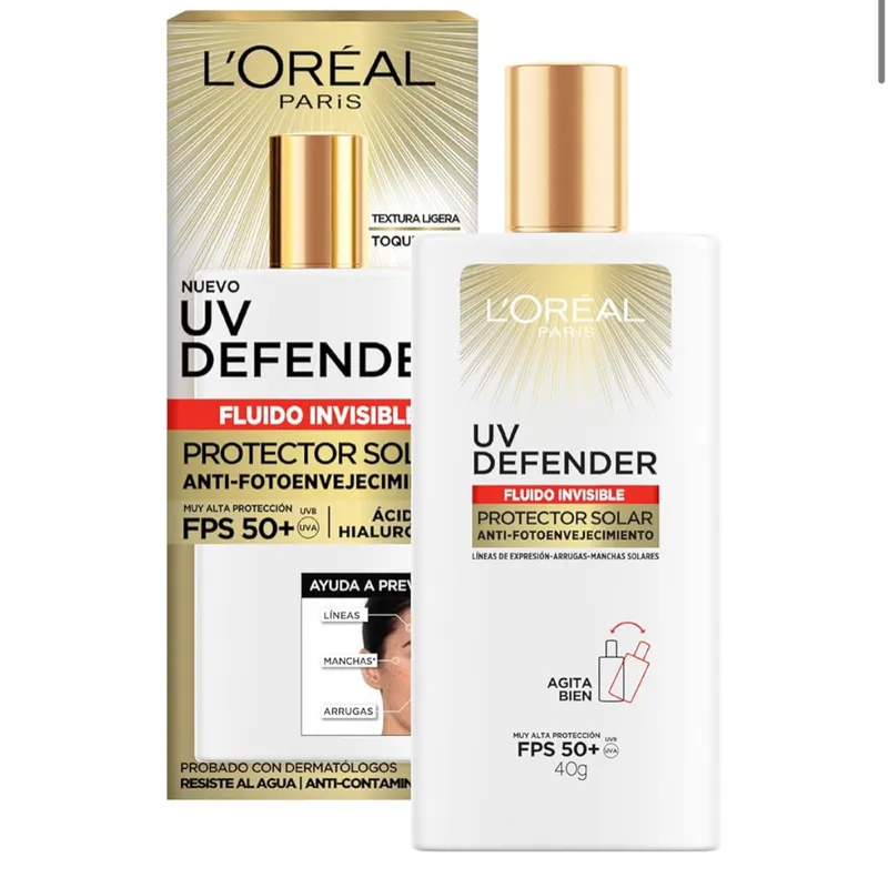 L'Oréal Paris Protector Solar Diario FPS50+ UV Defender Fluido Invisible, 40ml