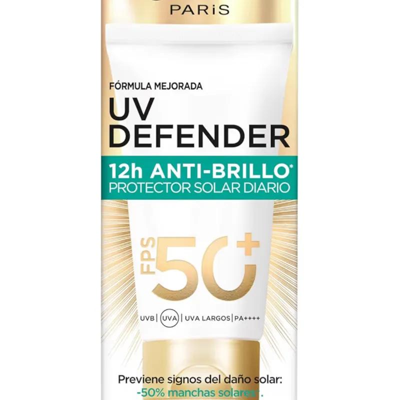 L'Oreal Paris UV Defender Anti Brillo Protector Solar Diario FPS50+ con Ácido hialurónico