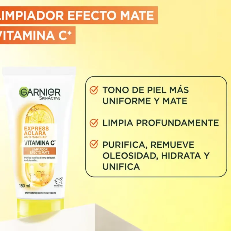 Garnier Gel Limpiador Facial Tono Uniforme con Vitamina C Express Aclara 