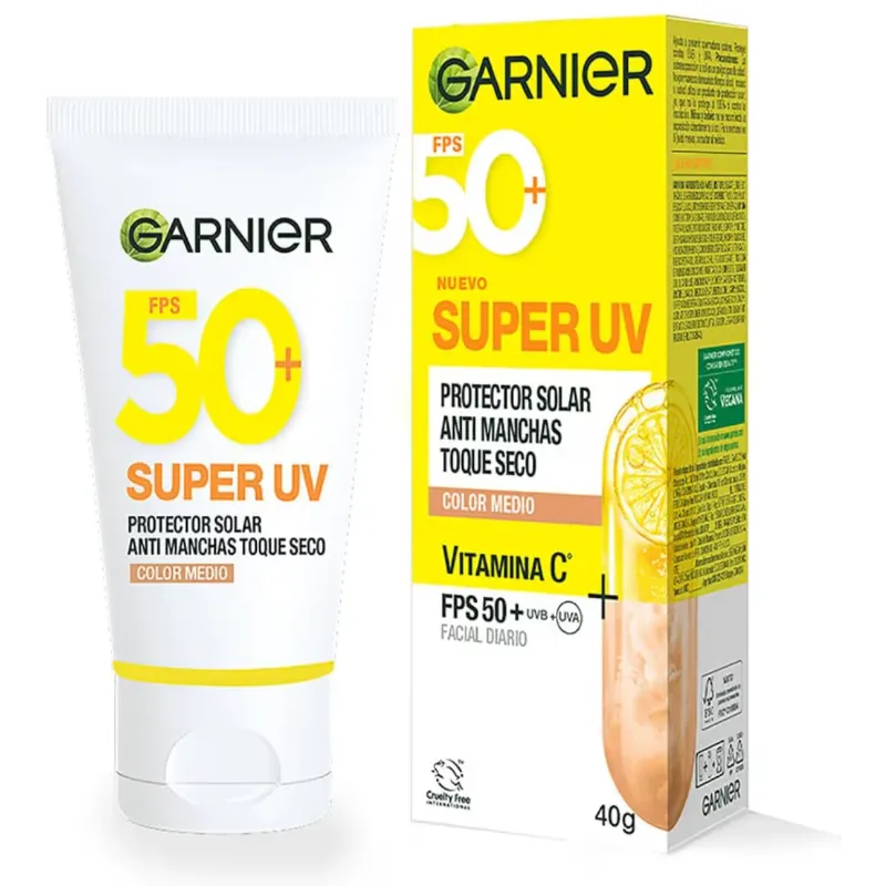 Garnier Super UV Protector Solar Facial Toque Seco Efecto Mate Con Color Tono Medio