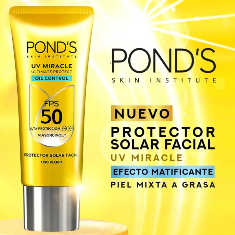 Protector solar facial Pond's UV Miracle Oil Control con FPS 50.