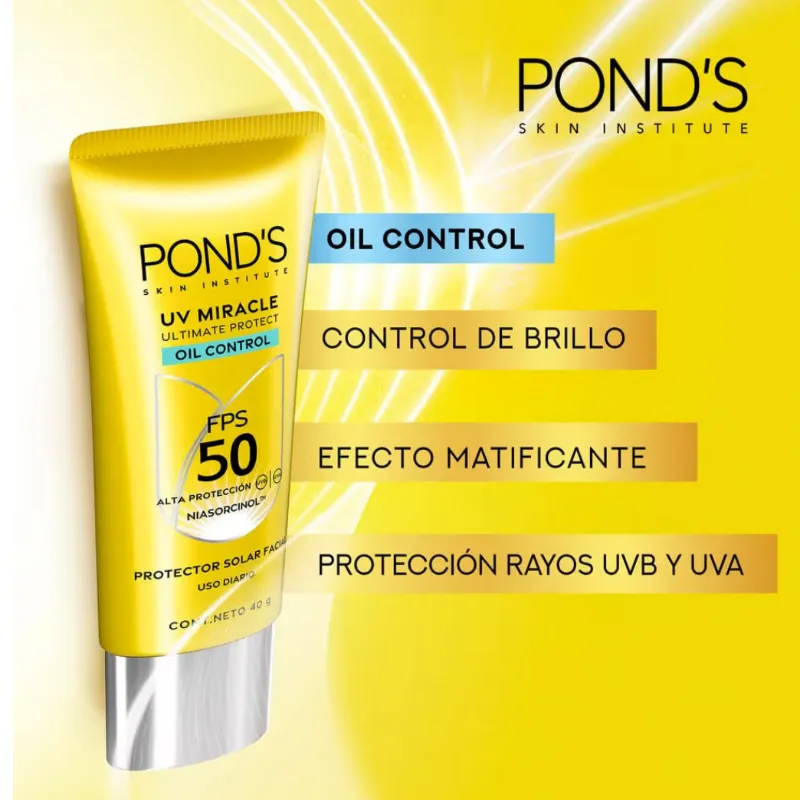 Protector solar facial Pond's UV Miracle Oil Control con FPS 50.