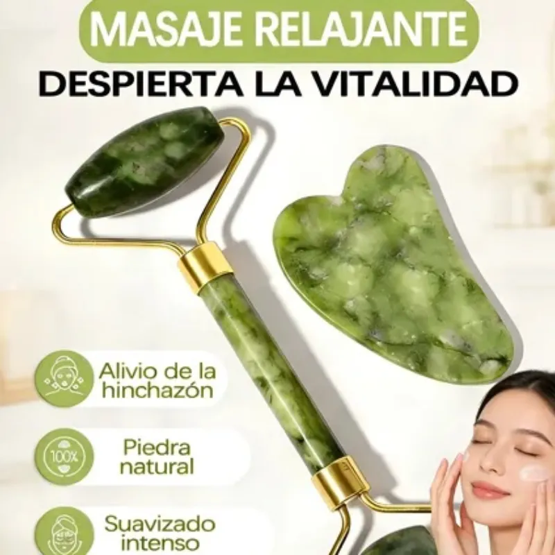 Kit de Rodillo de Jade + Gua Sha
