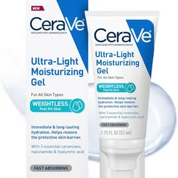 CeraVe Gel hidratante ultraligero, gel hidratante facial con ceramidas, niacinamida, ácido hialurónico, sin fragancia, sin aceite, hidratante matificante sin peso, 1.75 onzas líquidas