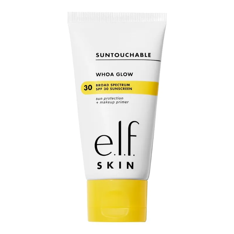 e.l.f. SKIN Suntouchable Whoa Glow SPF 30, protector solar e imprimación de maquillaje para un acabado brillante