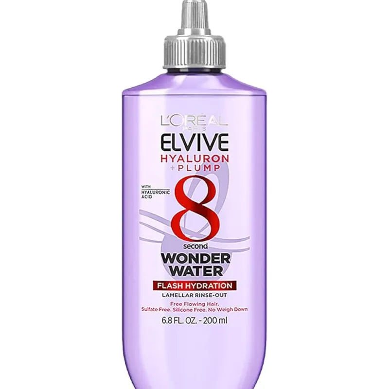 L'Oreal Paris Elvive Hyaluron Plump Flash Hydration Wonder Water - Enjuague capilar hidratante de 8 segundos para cabello suave y brillante, 6.8 onzas líquidas