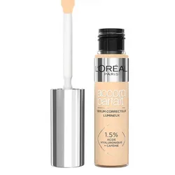 L'Oréal Paris Sérum Corrector Iluminador, Cobertura Media, Acabado Radiante, con 1,5% Ácido Hialurónico y Cafeína, Accord Parfait, Tono 4D, 10ml