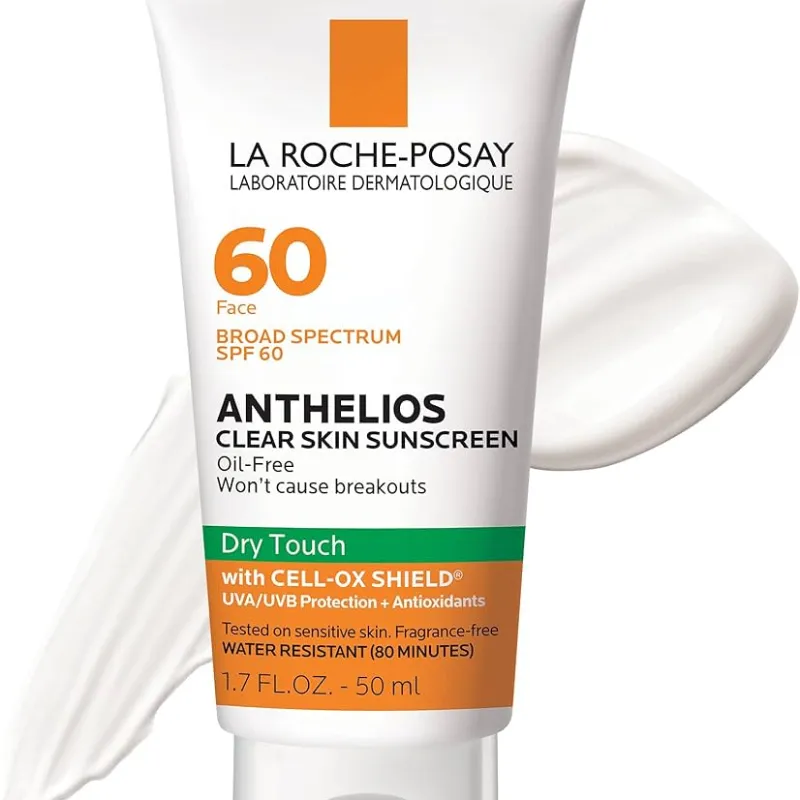 La Roche-Posay Anthelios Clear Skin Protector solar Dry Touch SPF 60 | Protector solar sin aceite para cara | Absorción de aceite | SPF de amplio espectro + antioxidantes | No graso | Sin oxibenzona |