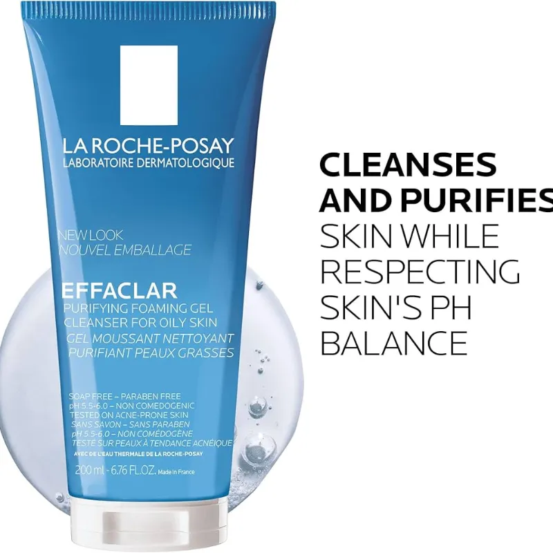 La Roche-Posay Effaclar - Limpiador de gel espumoso purificador para pieles grasas | Con Pidolato de zinc para eliminar el exceso de aceite y brillo | Sin alcohol y sin aceite |