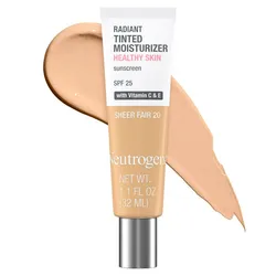 Neutrogena Humectante Facial Radiante con Color, Sheer Fair 20, 1.1 fl. oz