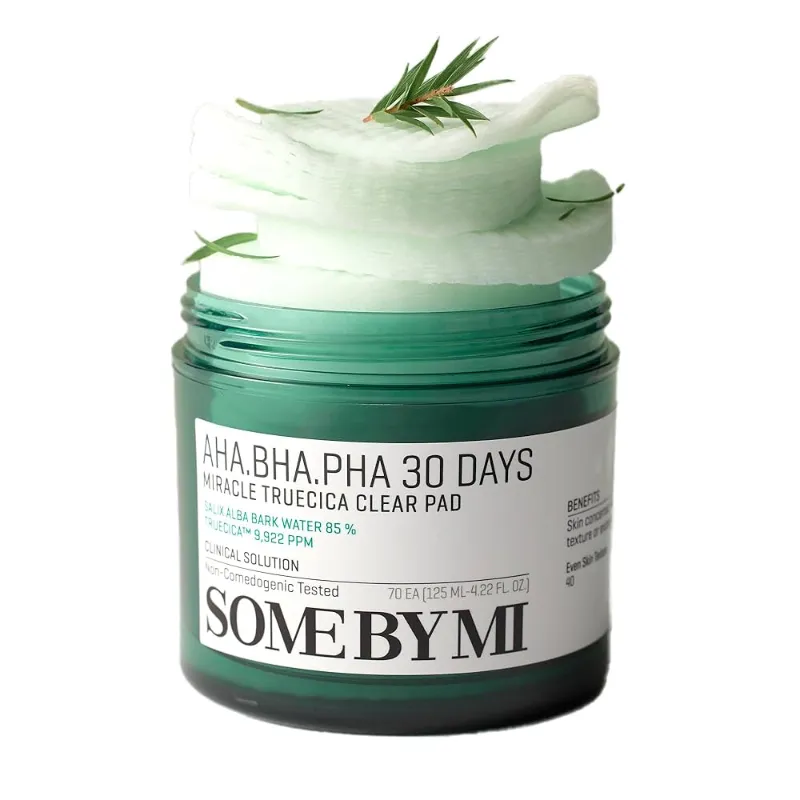 SOME BY MI AHA BHA PHA  Clear Pad Almohadillas de tóner facial centella exfoliante coreano - Limpia suavemente las impurezas, refina los poros