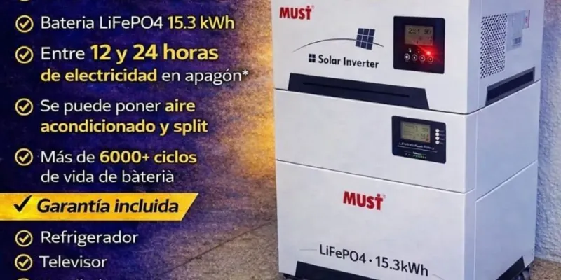 Sistema Solar Portátil 6kW con Batería de Litio 15.3 kWh | Energía para Casas con Aire Acondicionado