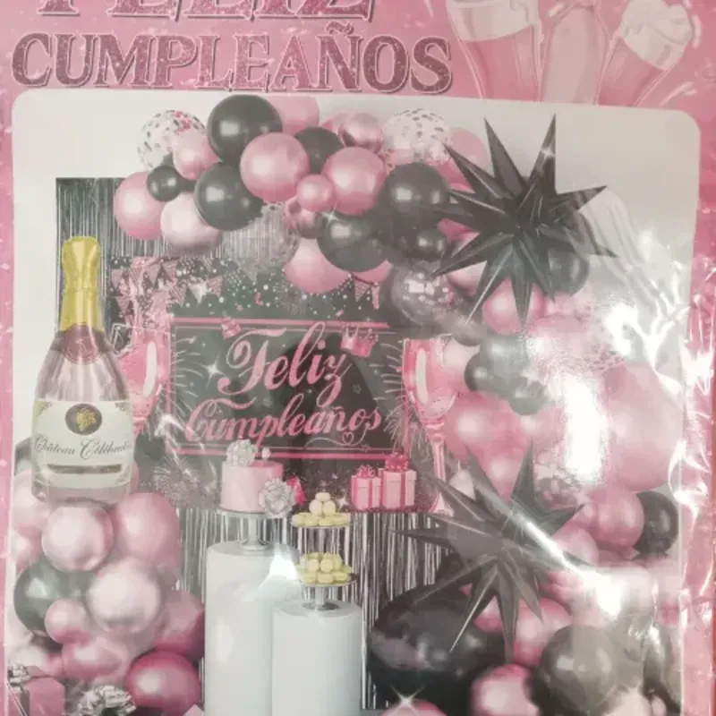 Set decorativo de botella rosado y negro
