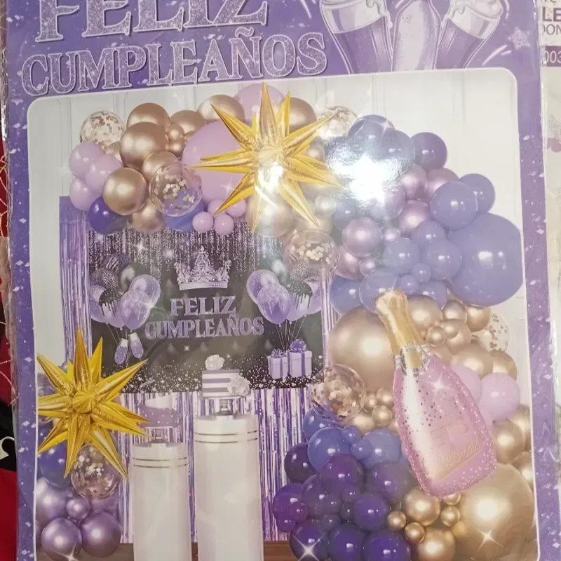 Set decorativo morado y dorado de botella 
