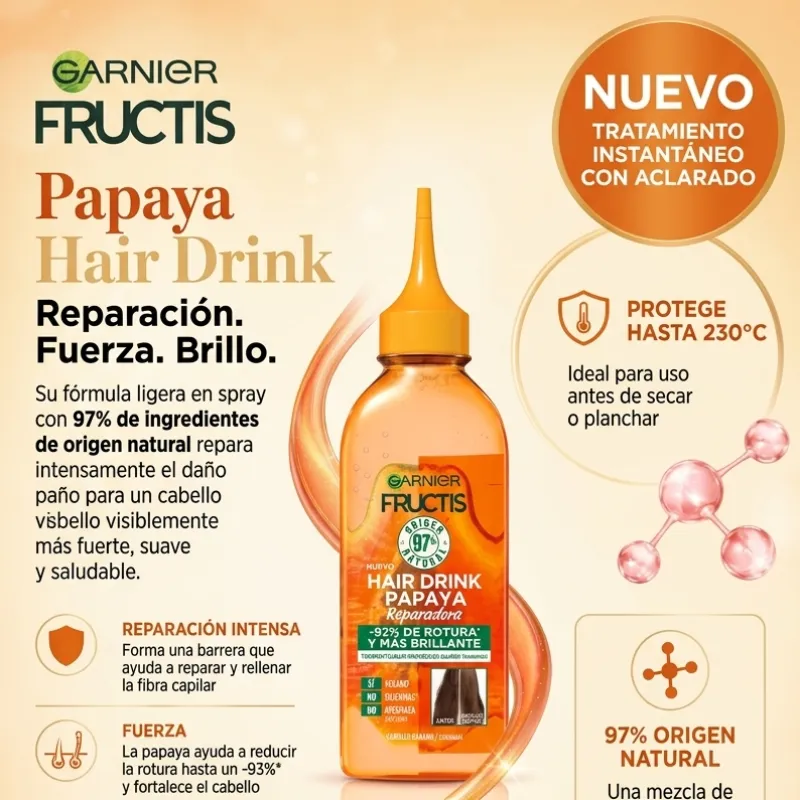 Garnier Fructis Hair Drink Papaya Tratamiento Leave-in sin enjuague