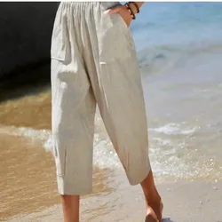 Pantalón de lino capris unicolor