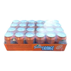 Caja de refresco de lata Ciego Montero de naranja. 