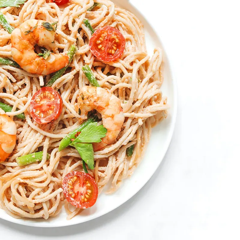 Spaghetti con camarones 