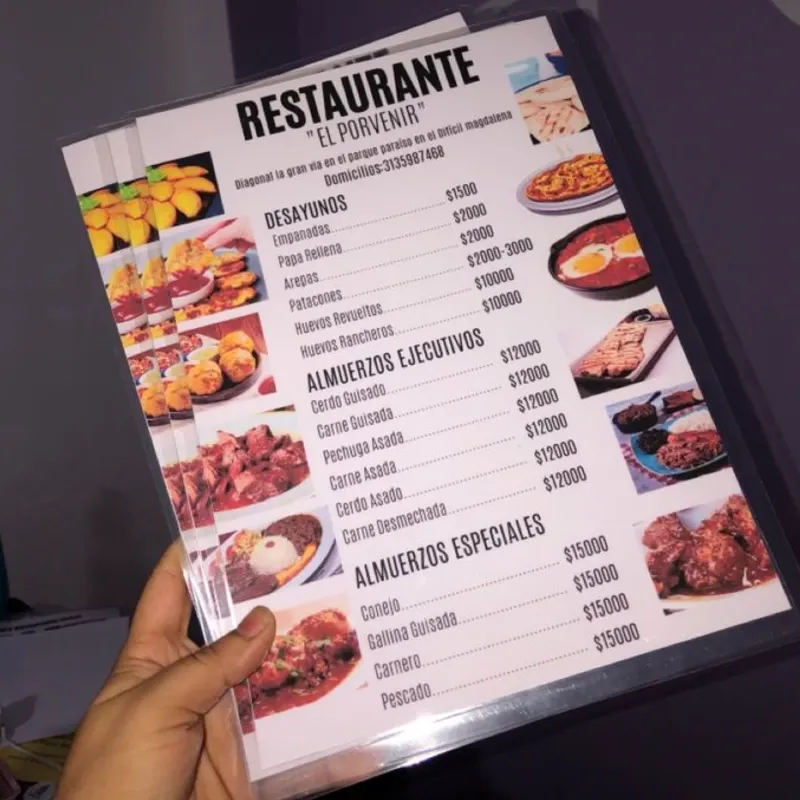 Carta menú una sola cara