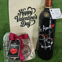 Oferta san Valentín  combo con botella de vino