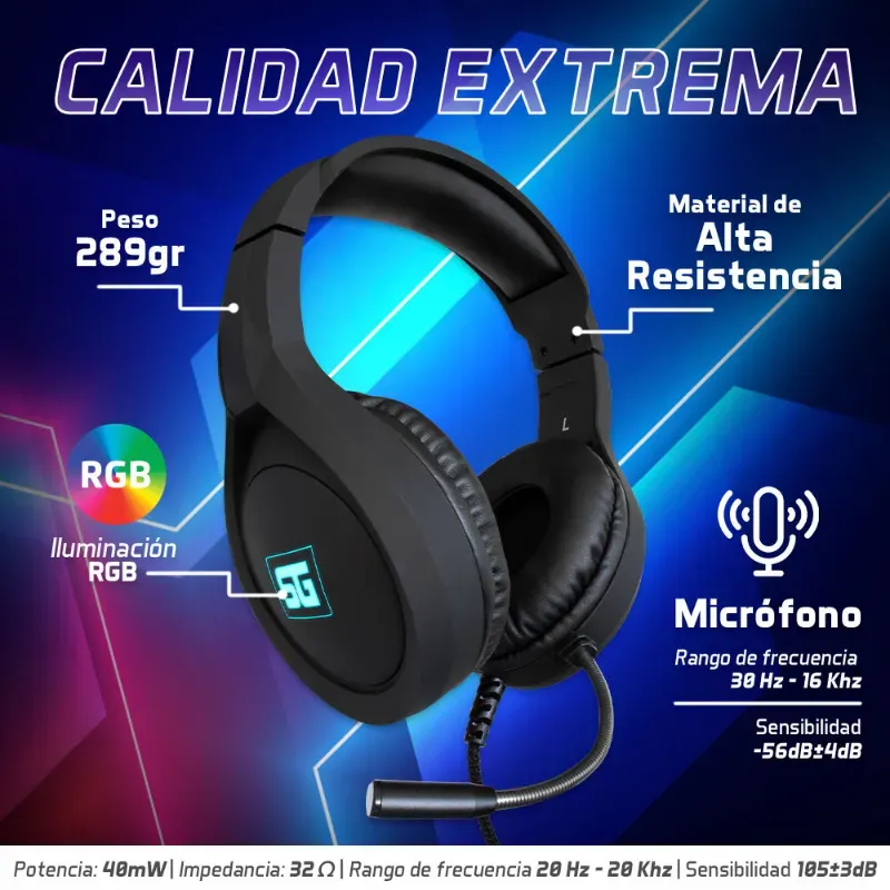 Audífono Casco Gaming RGB marca Vorago HS-501