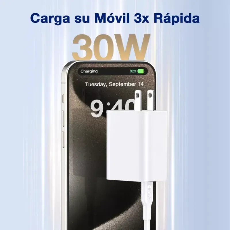 Cargador y Cable 1Hora 30W Tipo C a Tipo C
