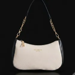 Bolso de Hombro Elegante Bicolor Blanco y Negro con Cadena Dorada