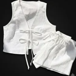 Conjunto Casual para Mujer – Blusa con Lazos y Short de hilo