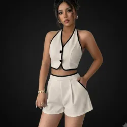 Conjunto Elegante para Mujer – Chaleco Halter y Short de Cintura Alta