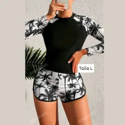 Bañador de short y enguatada con estampado de palmeras 