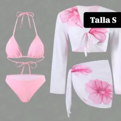 Bikini + pareo de 2 piezas con estampado floral 