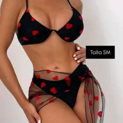 Bikini de 3 piezas con estampado de corazones 