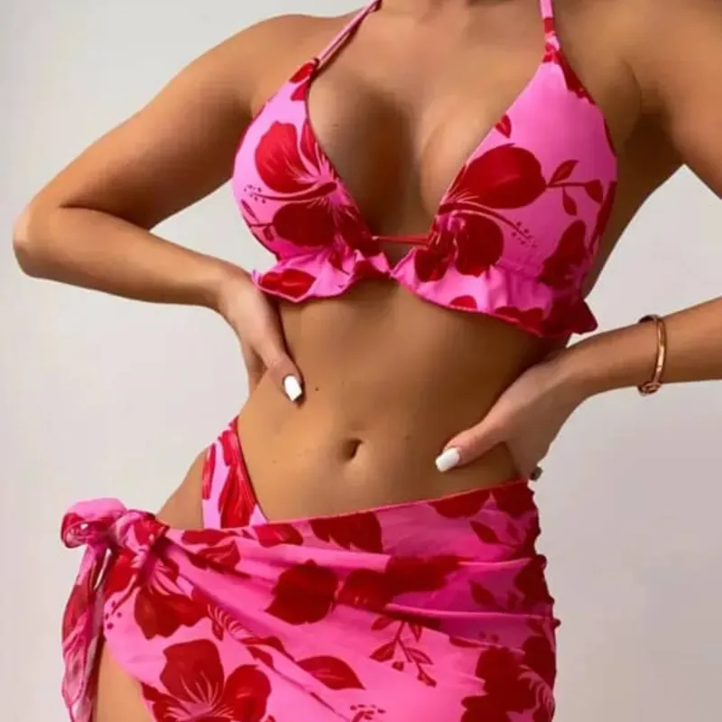 Bikini de 3 piezas con estampado floral 
