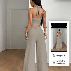 Conjunto de blusa estilo chaleco y pantalón elegante