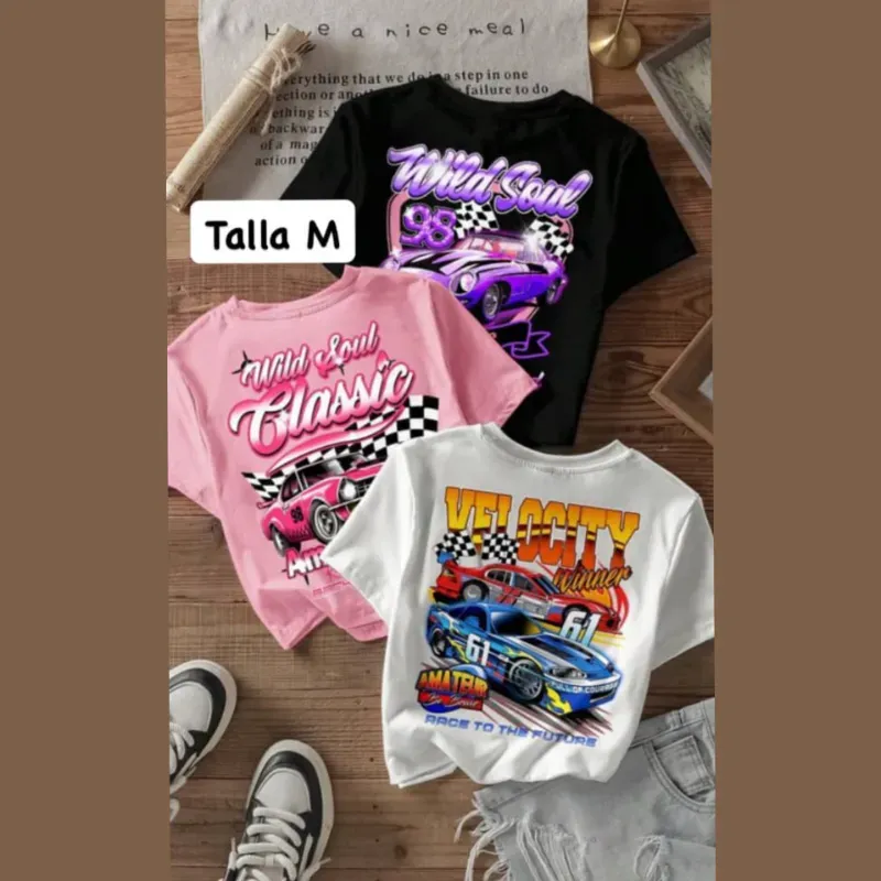 Pullovers cortos con estampado gráfico de carros de carreras 