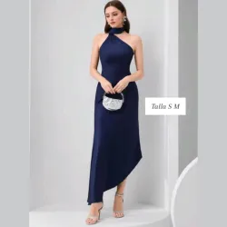 Vestido asimétrico anudado al cuello 